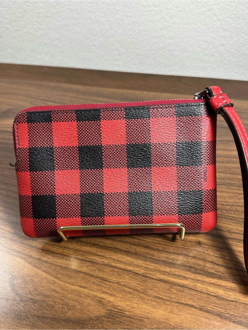Coach Red and Black Buffalo Check Wristlet - Picture 7 of 7